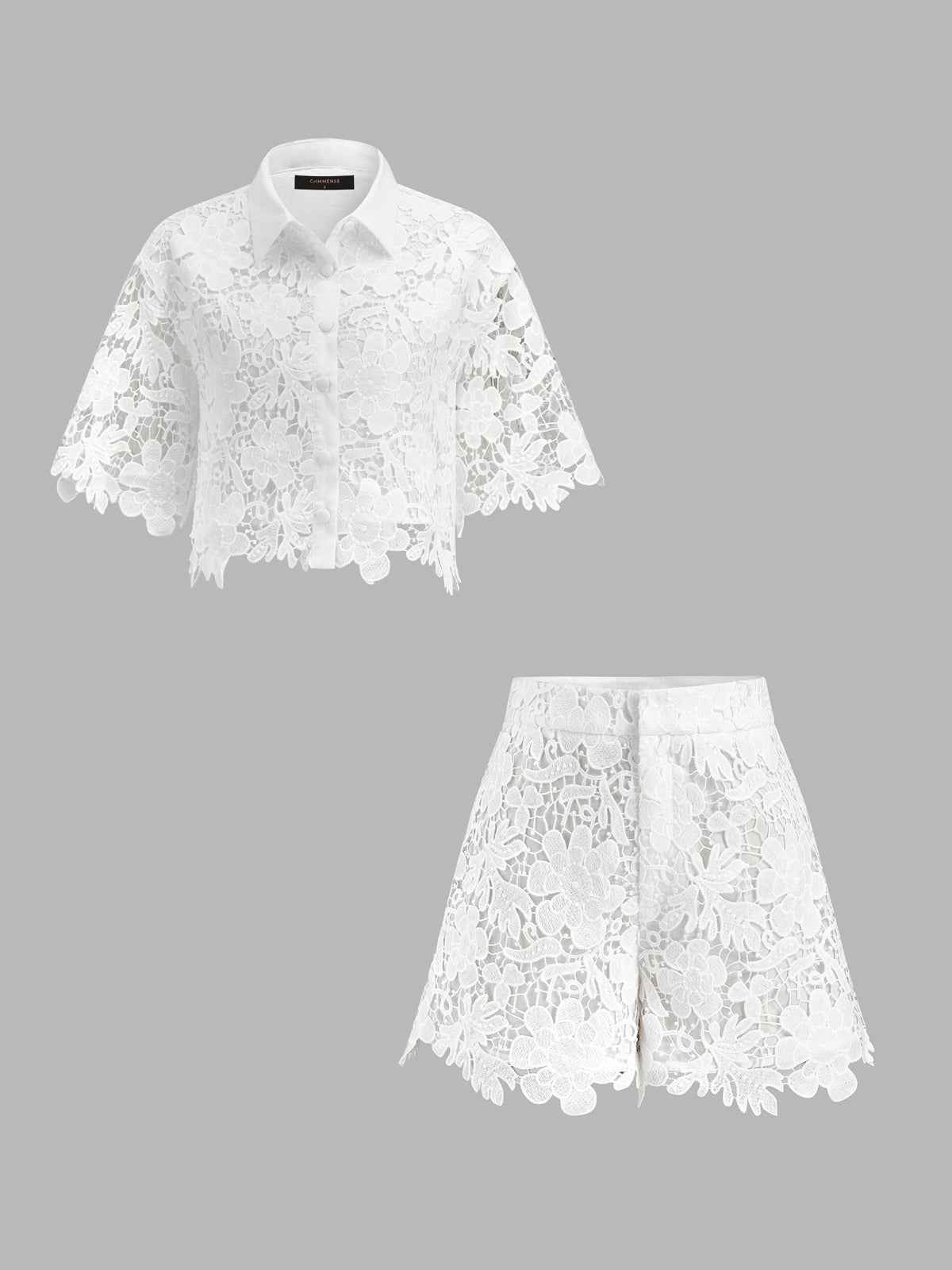 Guipure Lace Short Sleeve Shirt & Shorts Set for Women Summer Casual