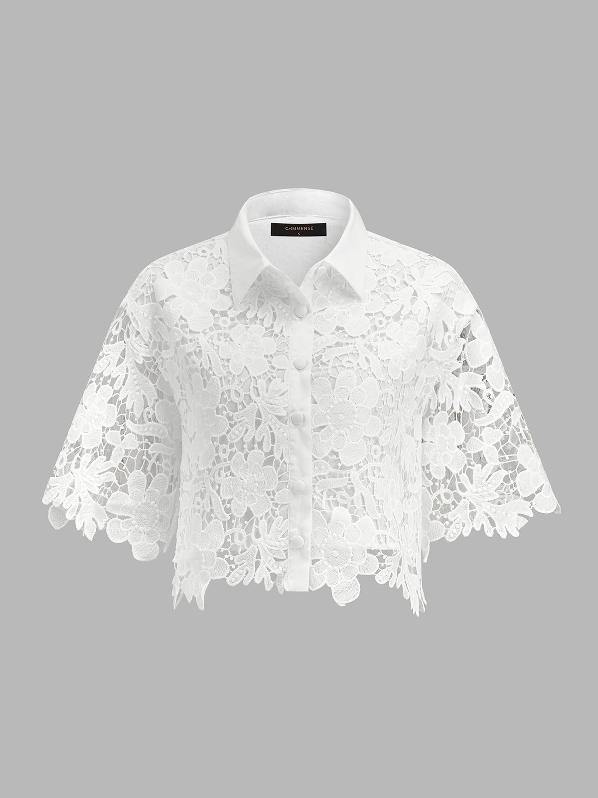 Guipure Lace Short Sleeve Shirt & Shorts Set for Women Summer Casual