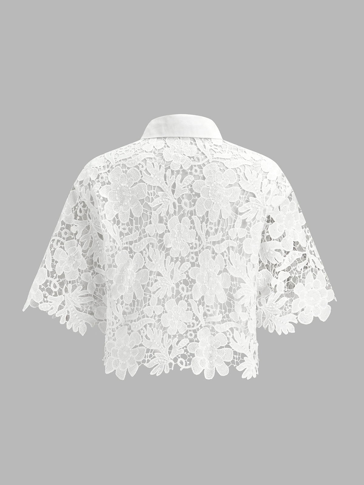 Guipure Lace Short Sleeve Shirt & Shorts Set for Women Summer Casual