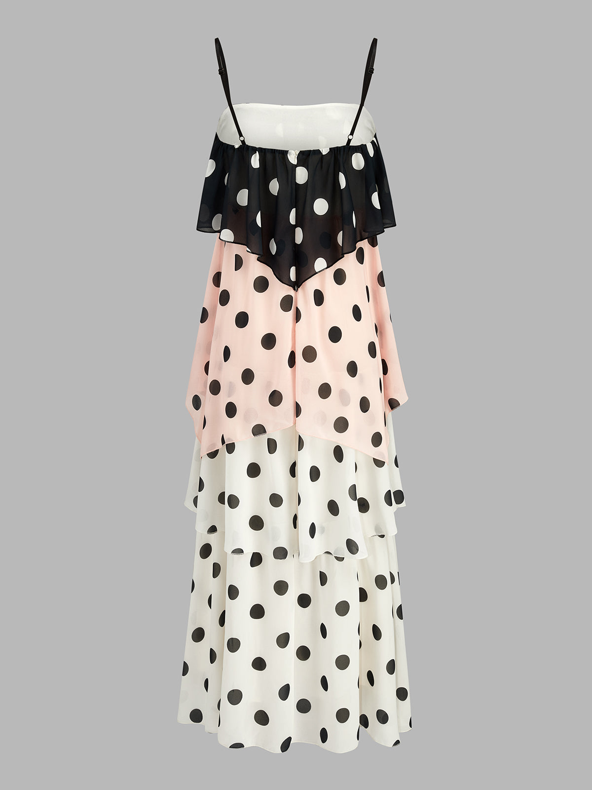 Color Block Polka Dot Tiered Spaghetti Strap Cami Maxi Dress for Women