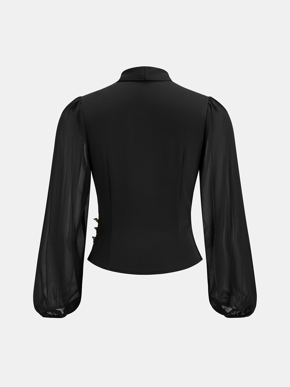 Metal Accent Sheer Sleeve Wrap Blouse for Women, Elegant Evening Wear
