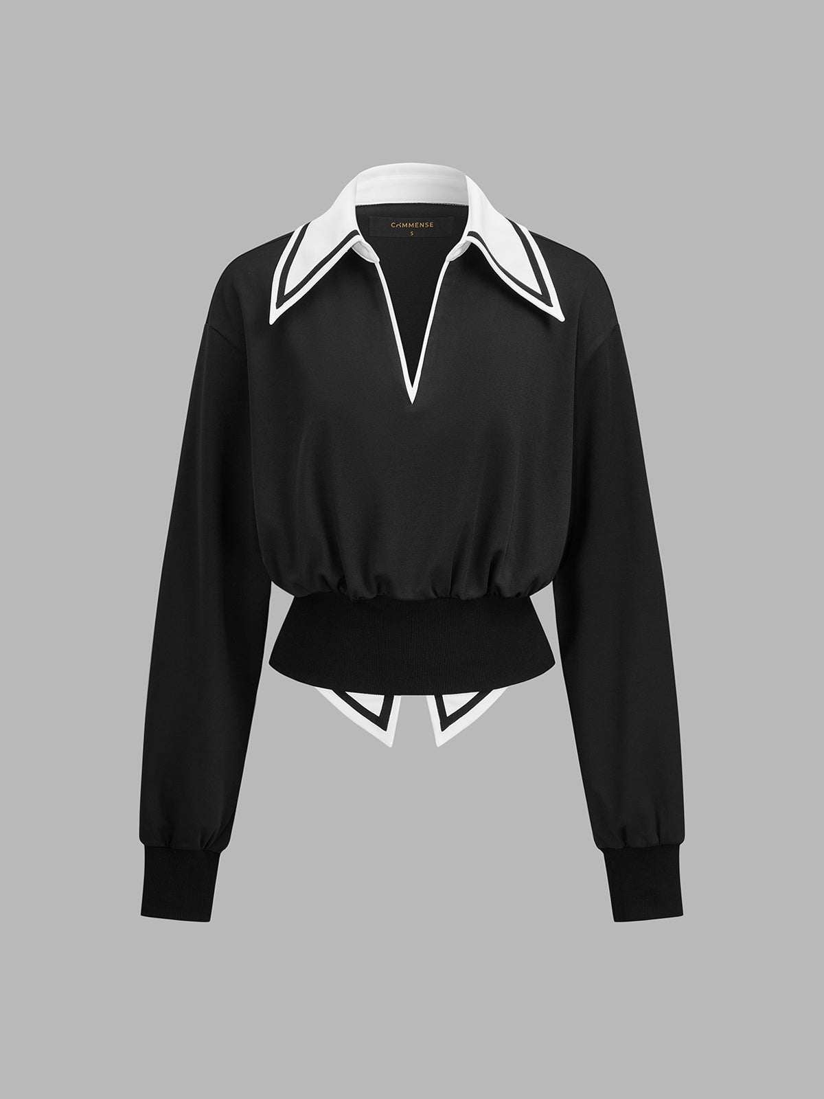 Contrast Collar Cropped Blouse Trendy Chic Women's Top