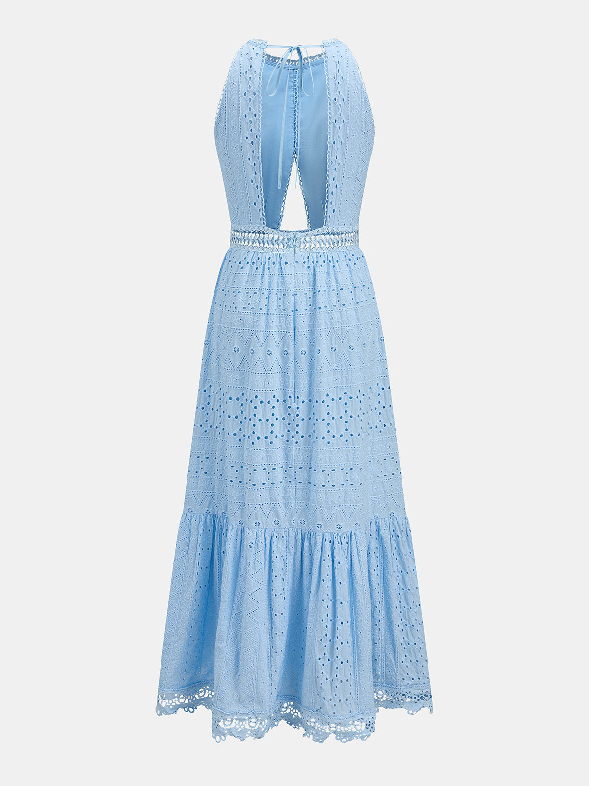 Halter Eyelet Cutout Midi Dress with Back Tie Closure