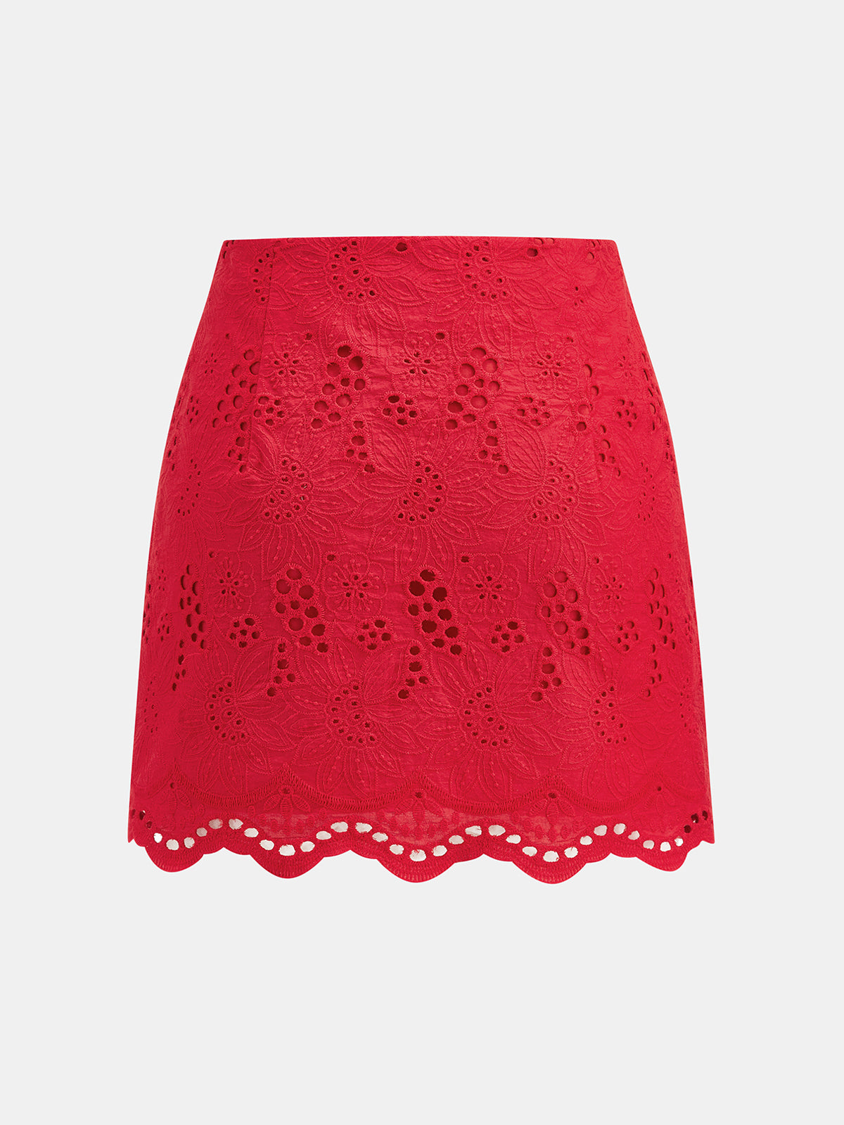 Eyelet Embroidery V-Neck Tie Waist Mini Skirt Set with Puff Sleeves