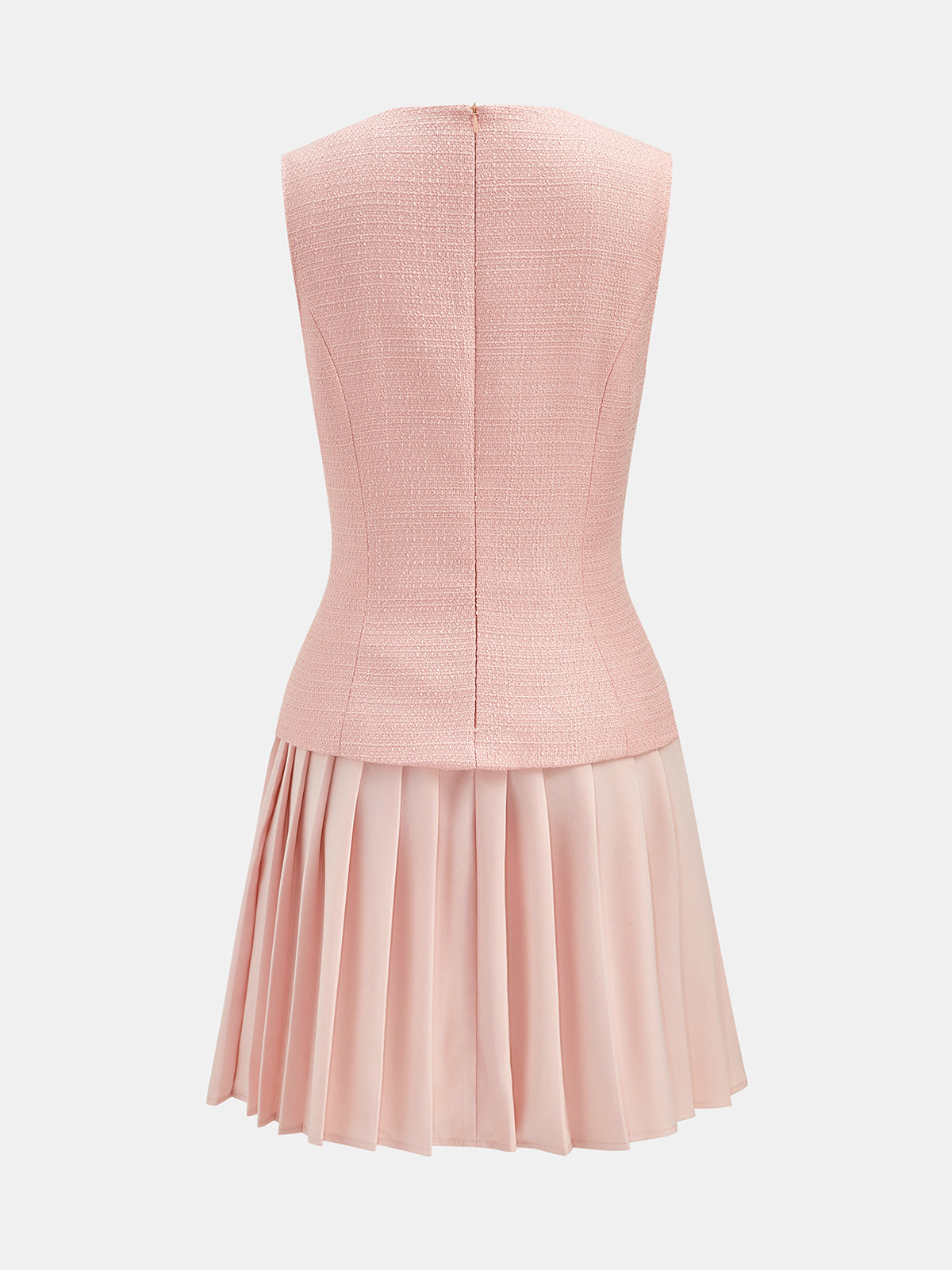 Tweed Sleeveless Pleated Mini Dress Women's Fashion Essentials