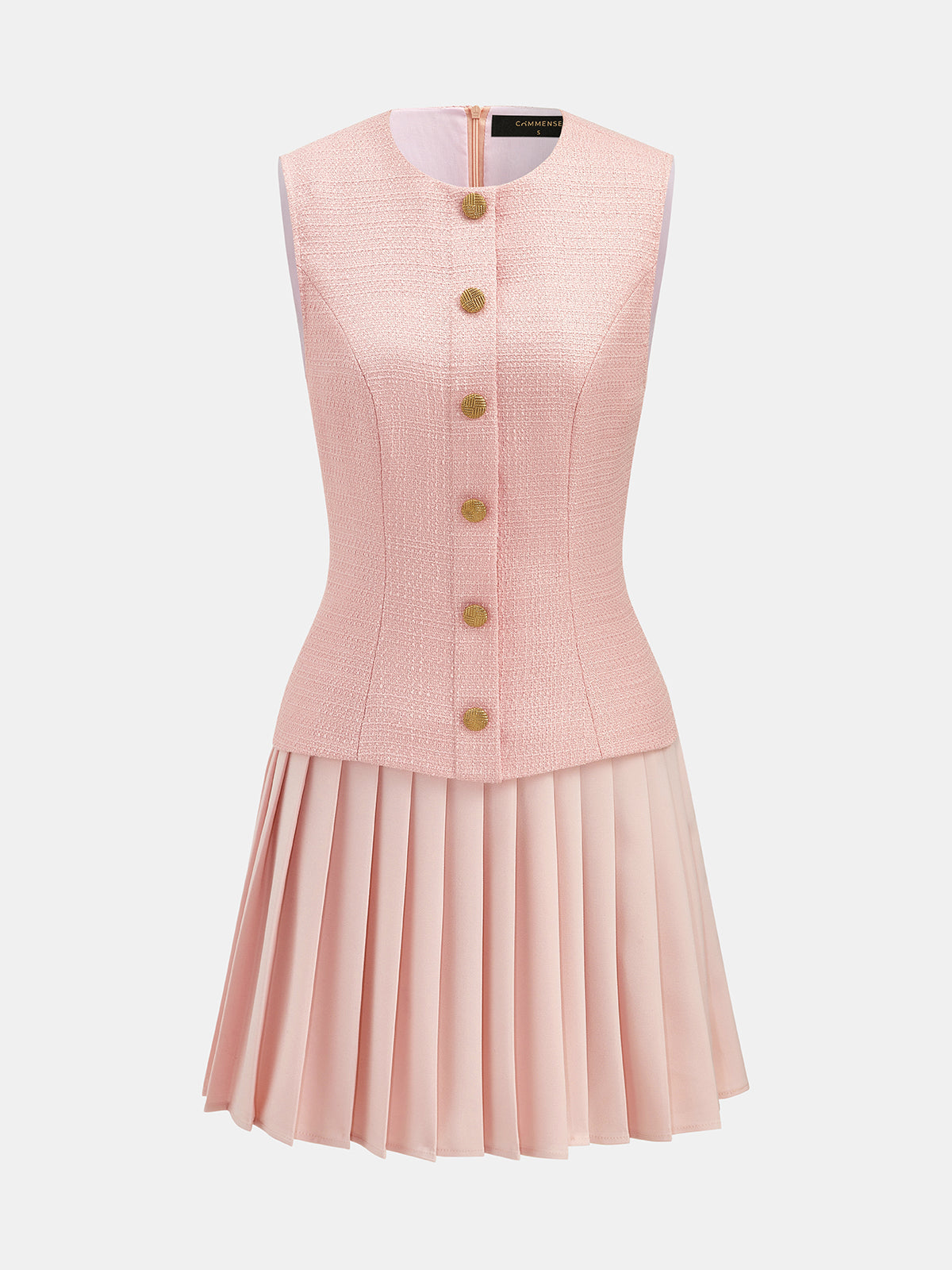 Tweed Sleeveless Pleated Mini Dress Women's Fashion Essentials