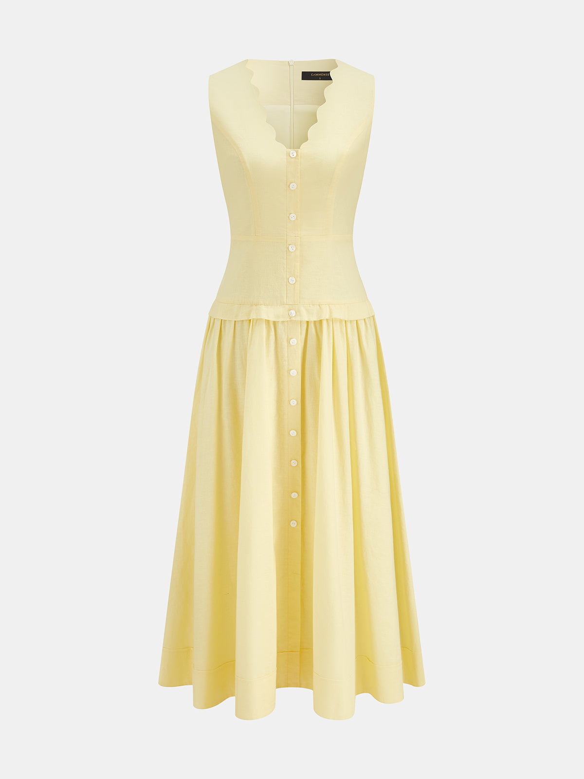 Button Front Sleeveless Cotton Linen Midi Dress for Women Summer Casual