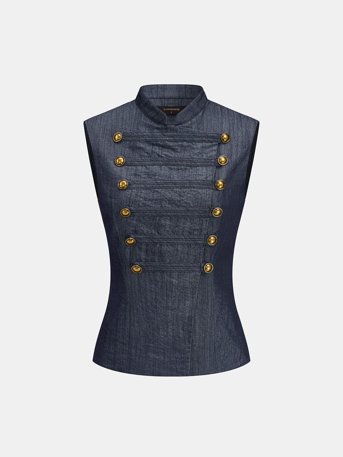 Faux Denim Napoleon Double Breasted Vest with Classic Tailored Fit