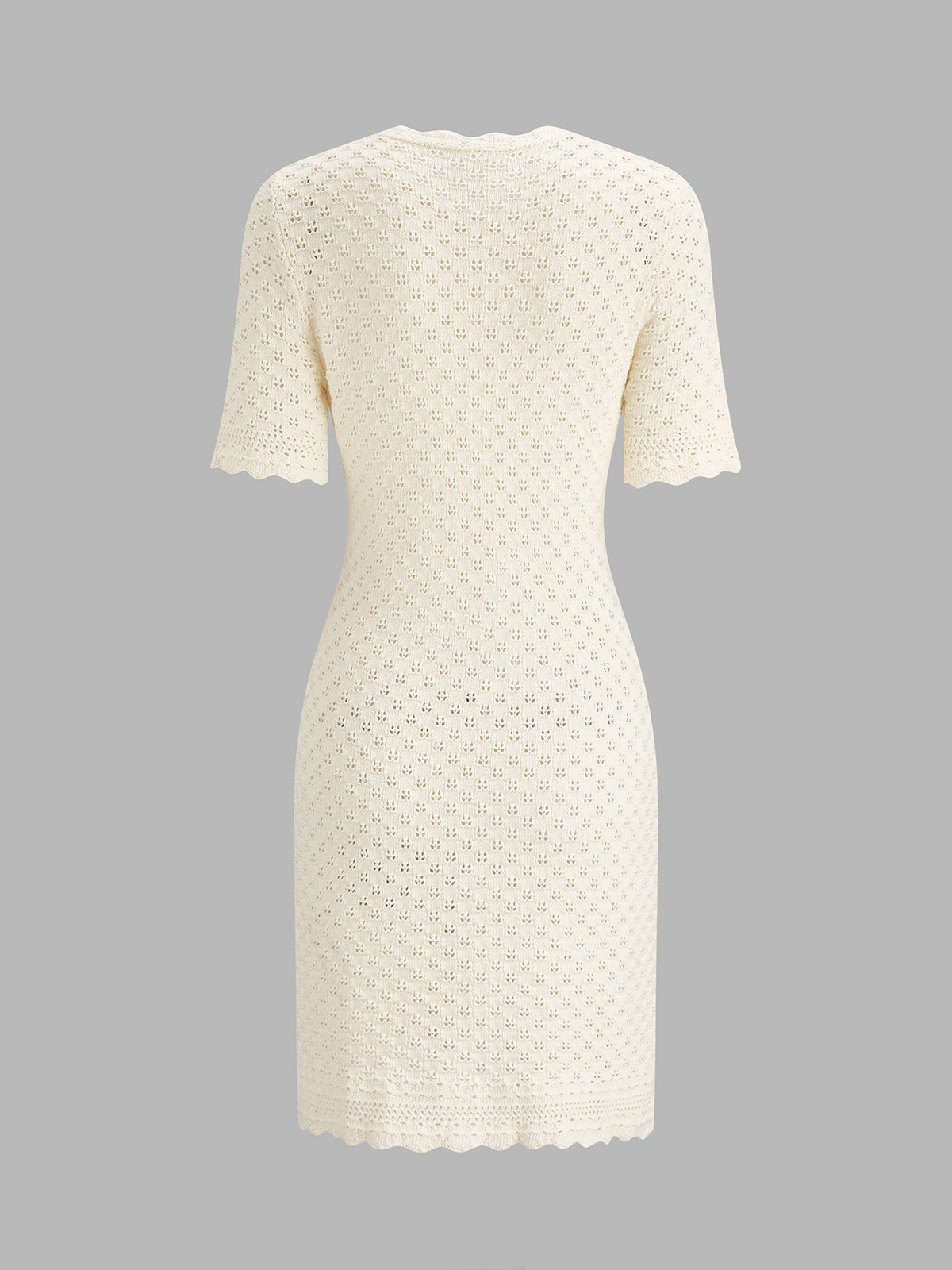 Scalloped Edge Pointelle Knit Mini Dress for Summer Weddings and Events
