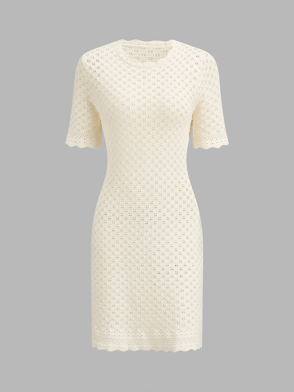 Scalloped Edge Pointelle Knit Mini Dress for Summer Weddings and Events