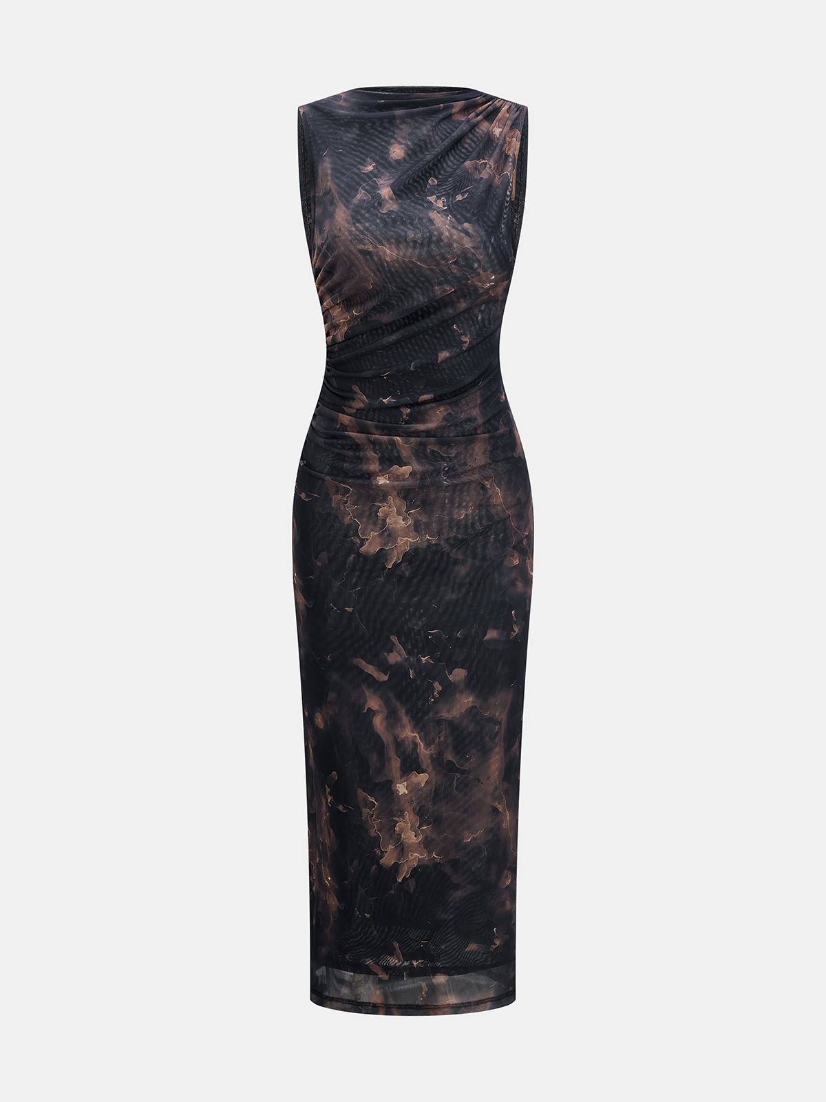 Tie-Dye Ruched Mesh Midi Dress | Trendy Casual Summer Apparel