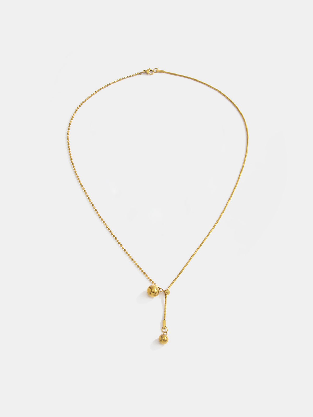 Two Ball Slider Lariat Gold Y Necklace, Elegant Adjustable Chain Design