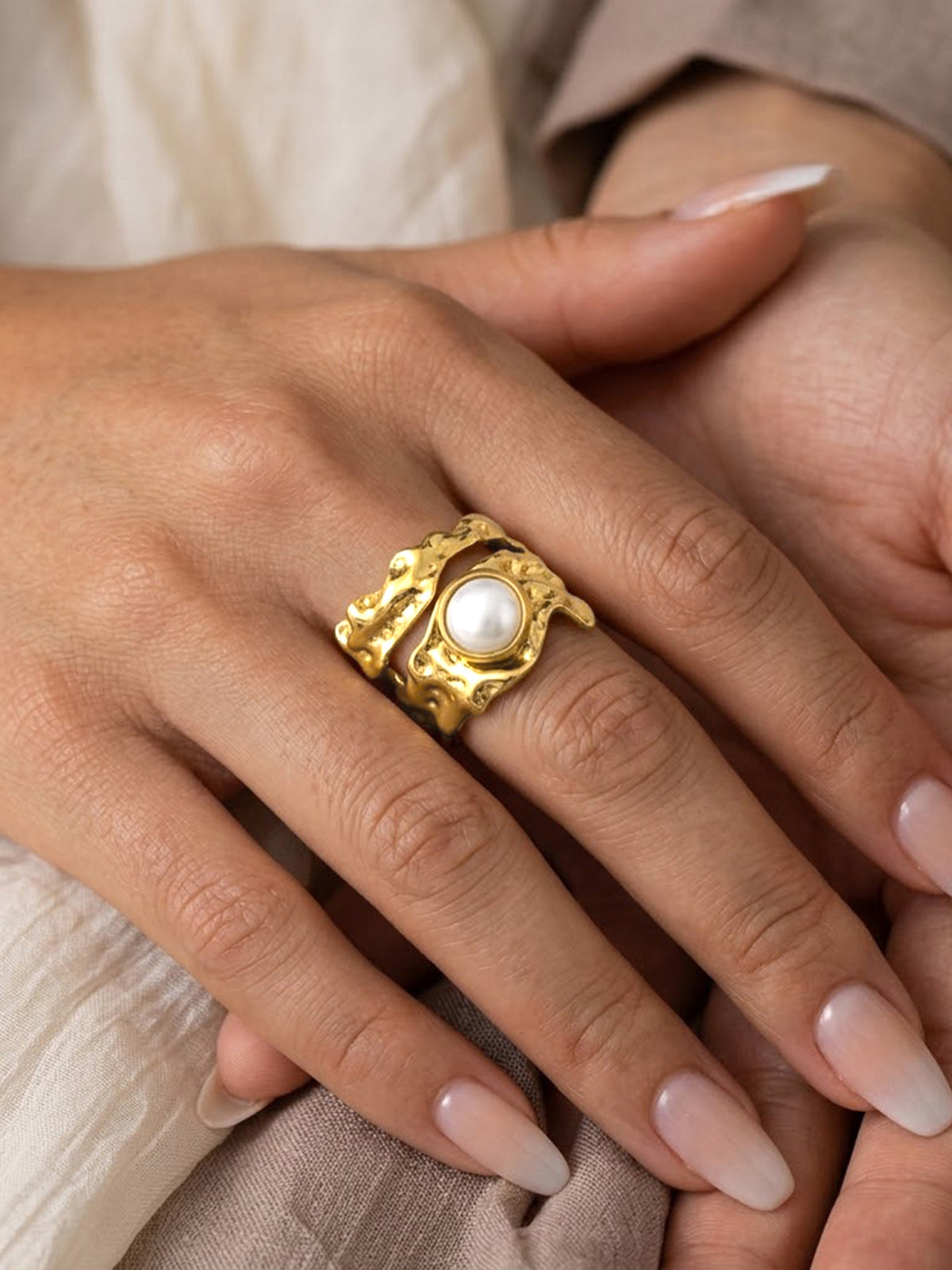Irregular Textured Pearl Statement Ring Elegant Designer Fashion Accessory