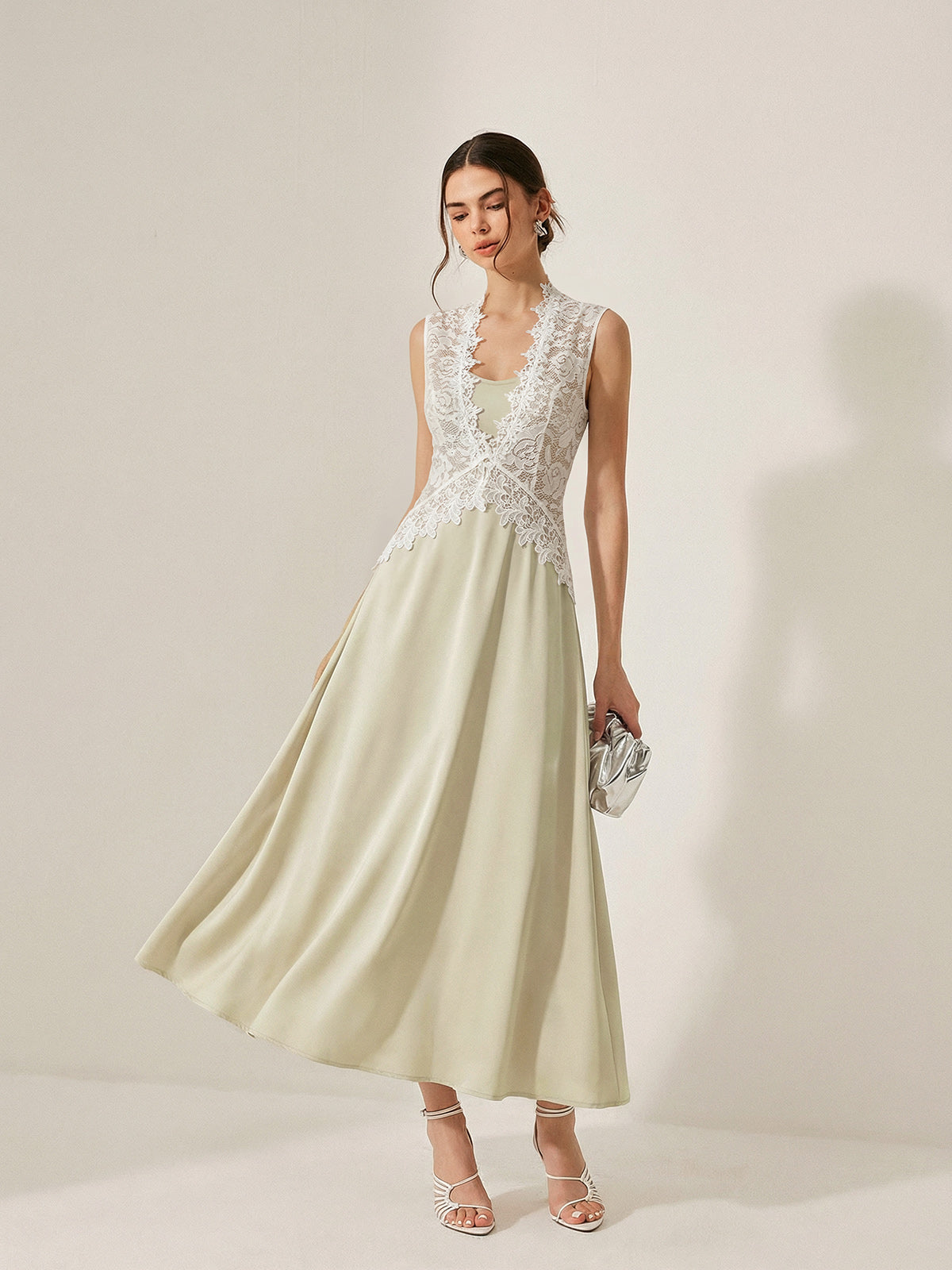 Satin Cami Dress & Lace Vest Two-Piece Set for Evening Wear