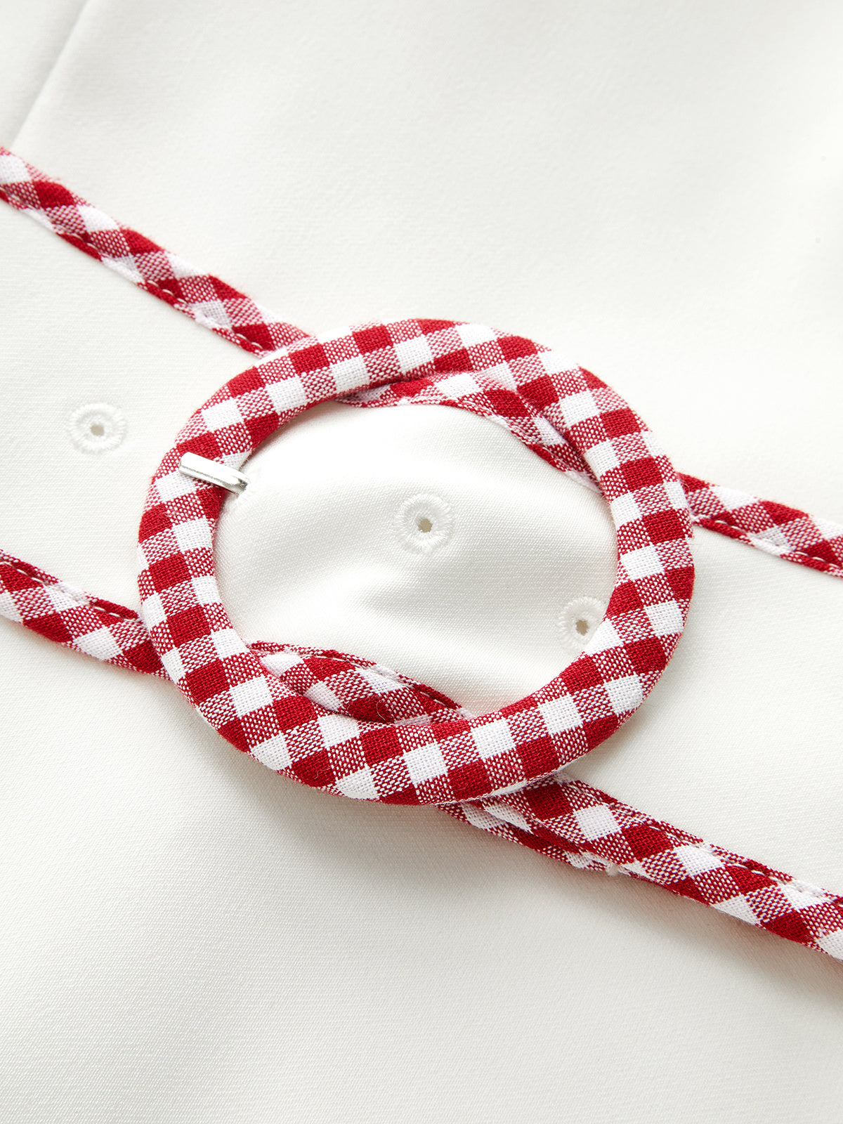 Gingham Trim Belted Pleated Mini Dress with Button Details