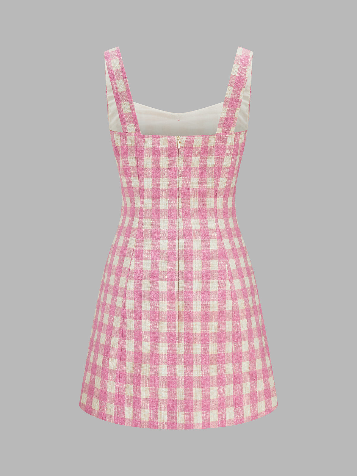 Button Front Gingham Tweed Mini Dress for Women Casual Wear