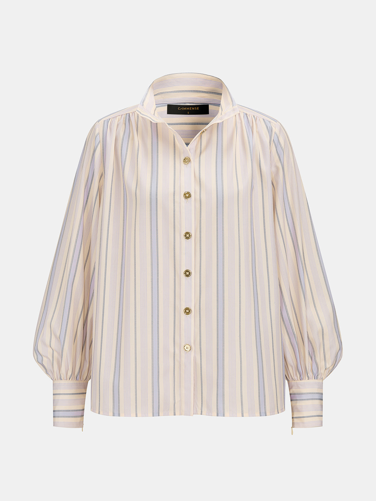 Striped Balloon Sleeve Button-Down Shirt Casual Office Wear