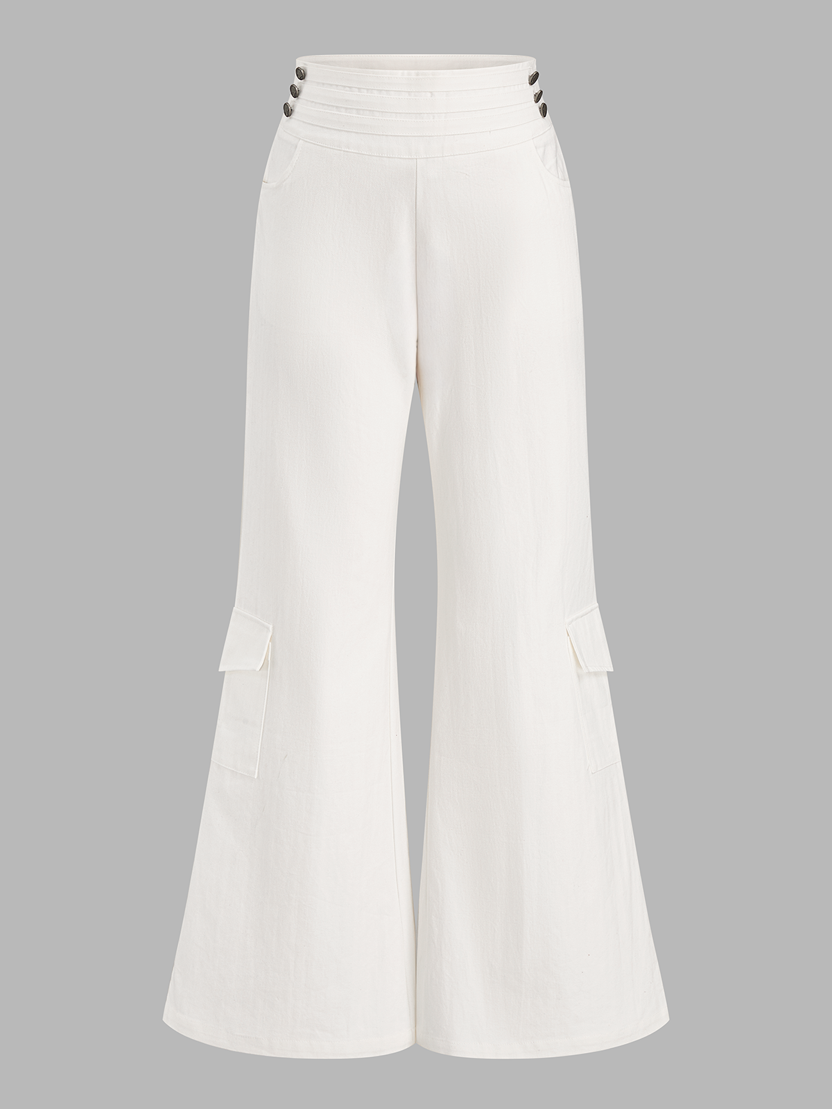 Multi Button Cargo Flare Jeans with High Waistband Design