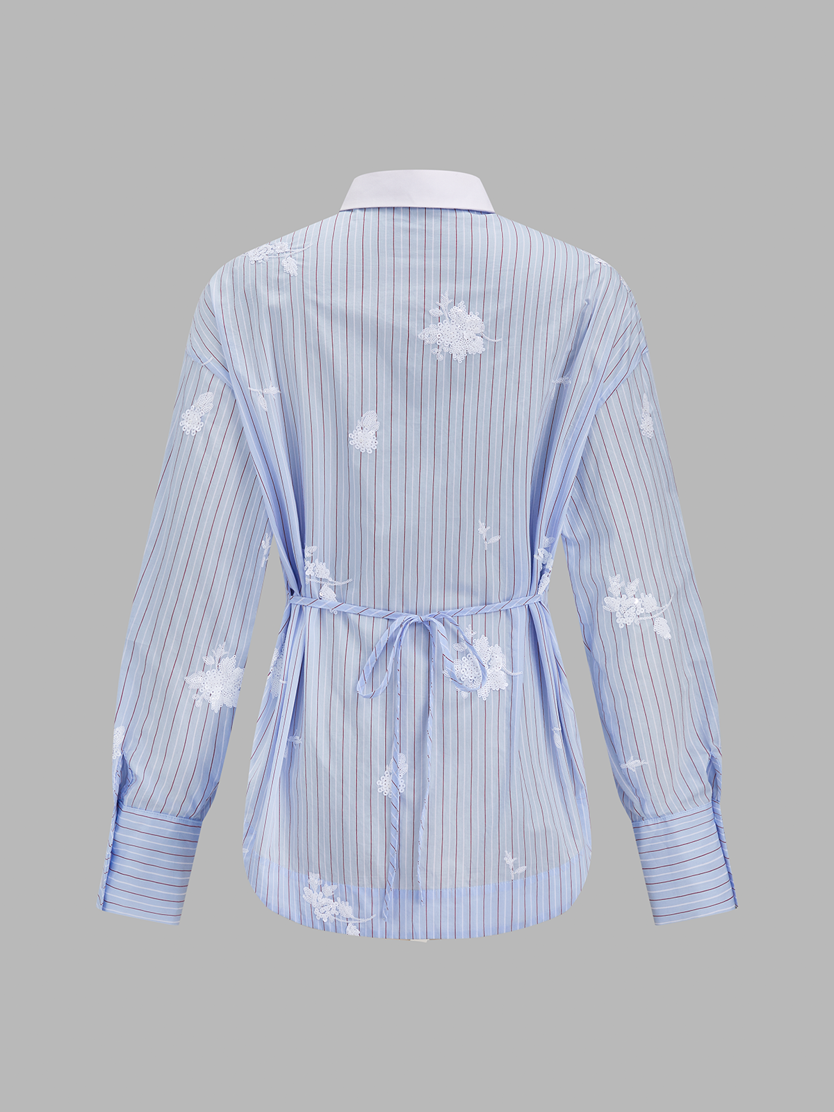 3D Flower Embroidery Striped Shirt: Fashionable Long Sleeve Casual Top
