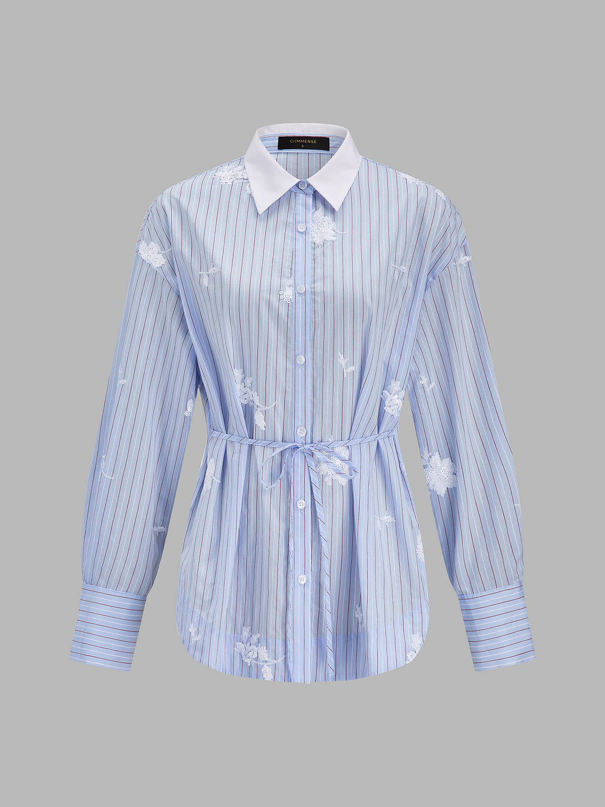 3D Flower Embroidery Striped Shirt: Fashionable Long Sleeve Casual Top