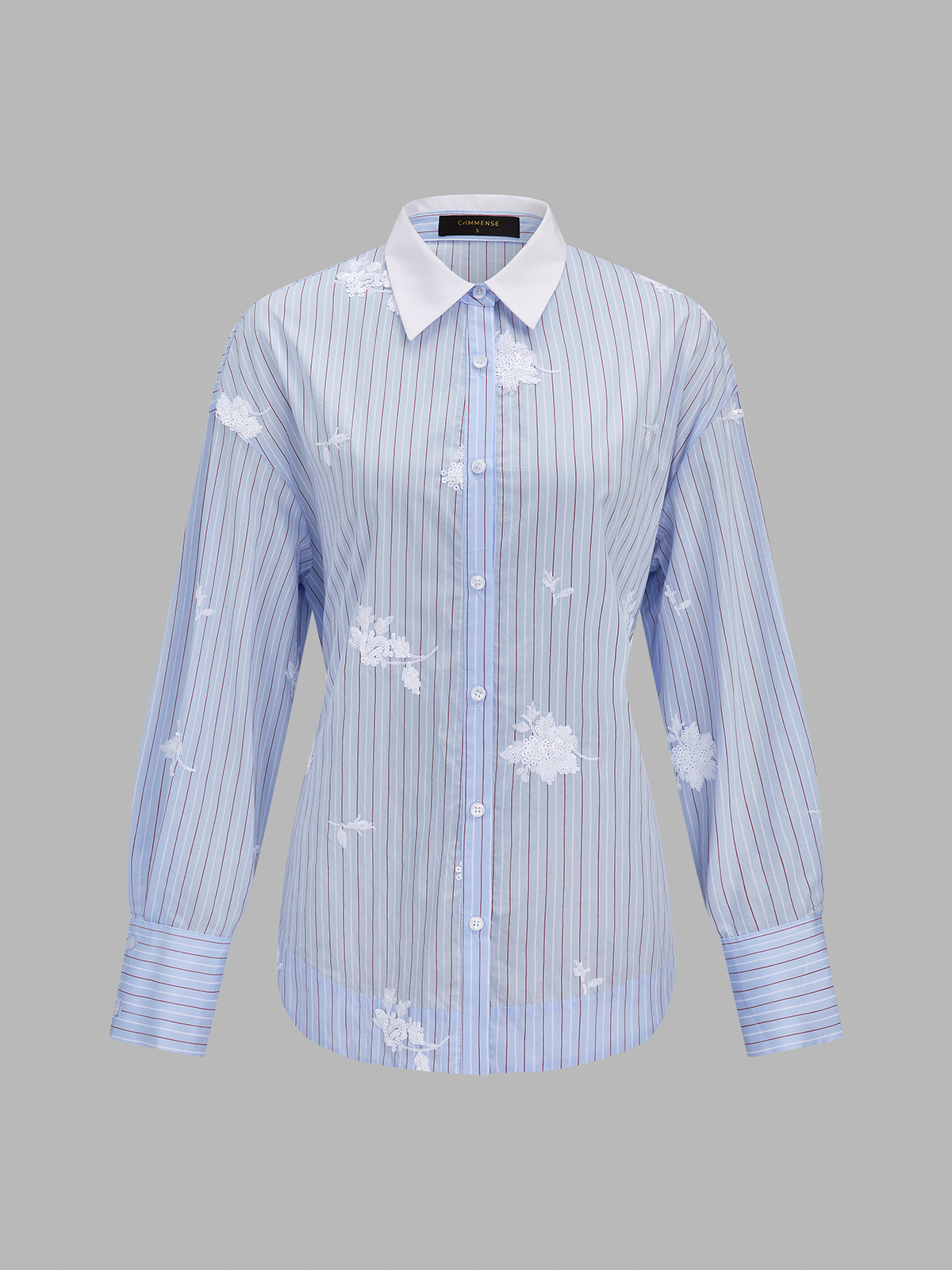 3D Flower Embroidery Striped Shirt: Fashionable Long Sleeve Casual Top