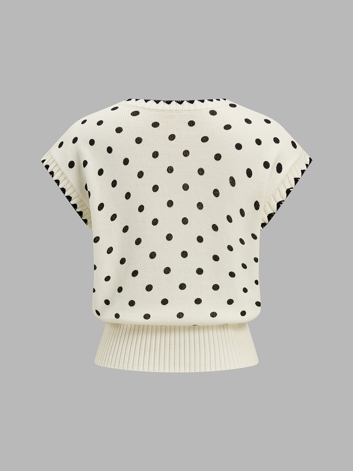 Polka Dot Wave Trim Sleeveless Knit Vest for Women