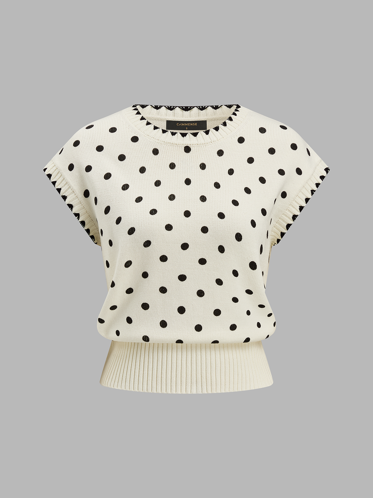 Polka Dot Wave Trim Sleeveless Knit Vest for Women