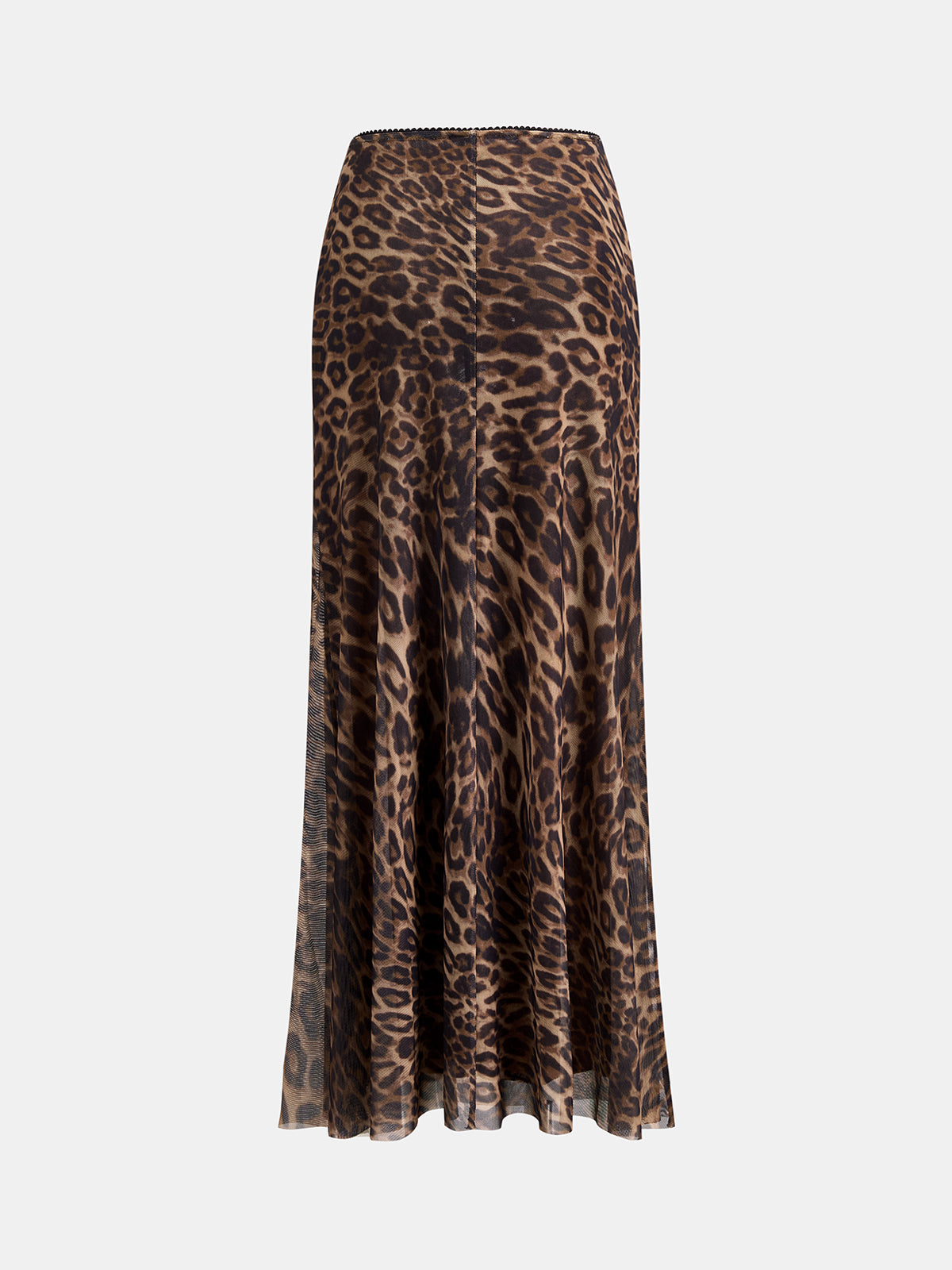 Leopard Print Mesh Maxi Skirt with High Waist Design