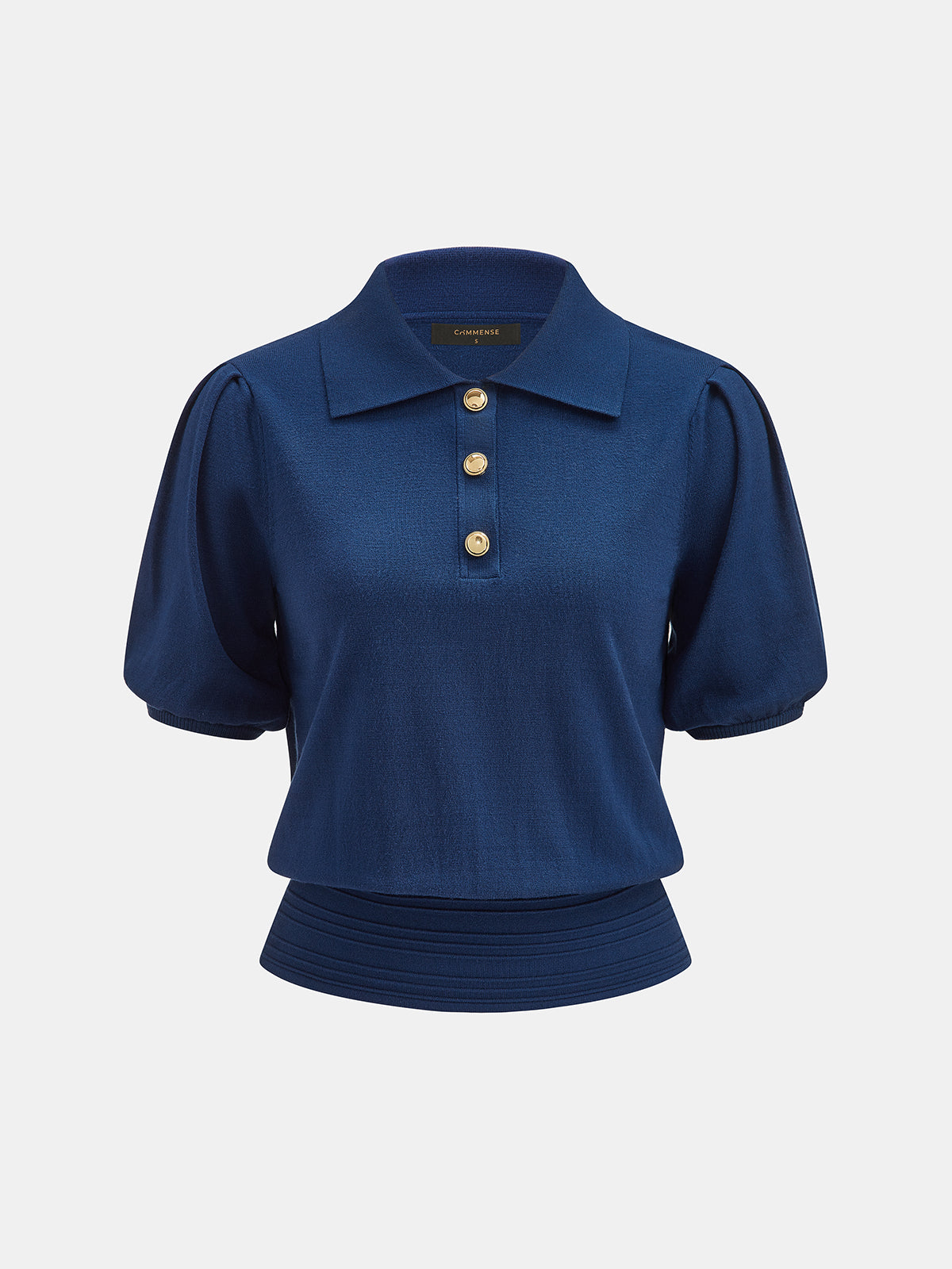 Puff Sleeve Polo Knit Top Women's Casual Fashion Sweater