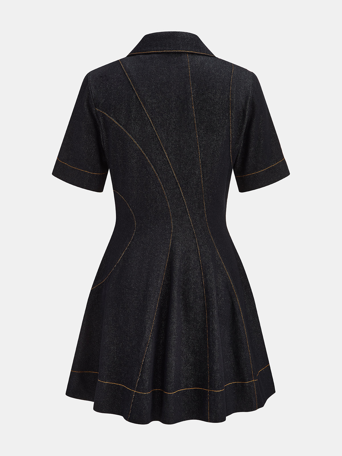 Diagonal Button Short-Sleeve Denim Flare Dress for Women Casual Summer Style