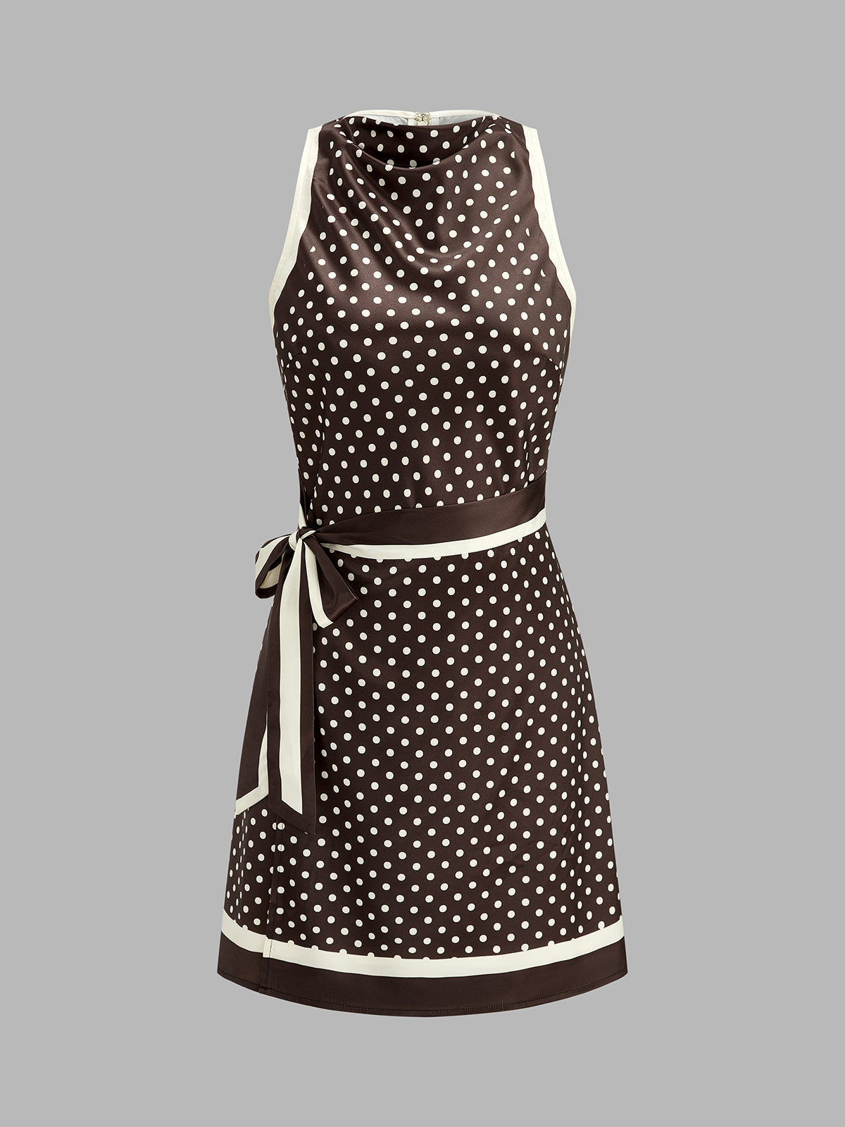 Polka Dot Tie-Waist Satin Mini Dress with Ruffled Hem Detail