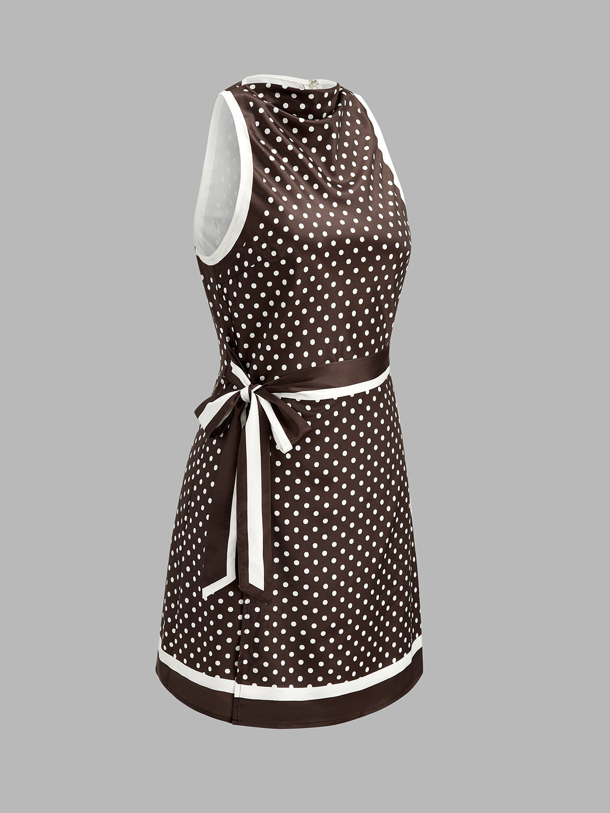 Polka Dot Tie-Waist Satin Mini Dress with Ruffled Hem Detail