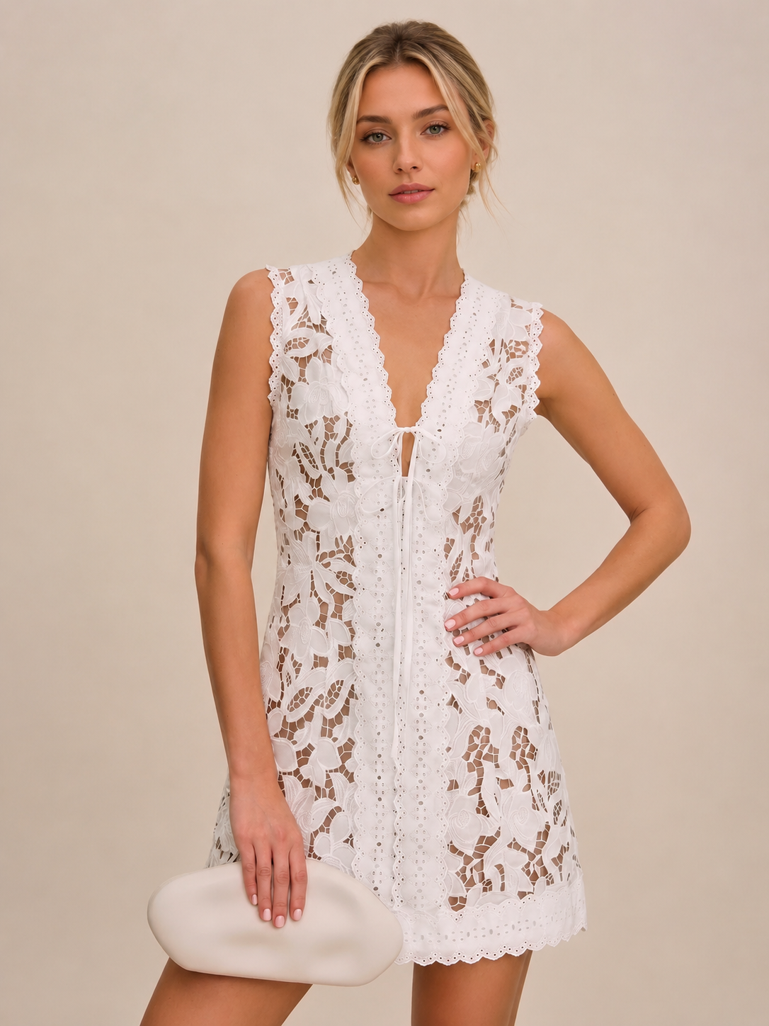 Sleeveless V Neck Lace Mini Dress Elegant Floral Cocktail
