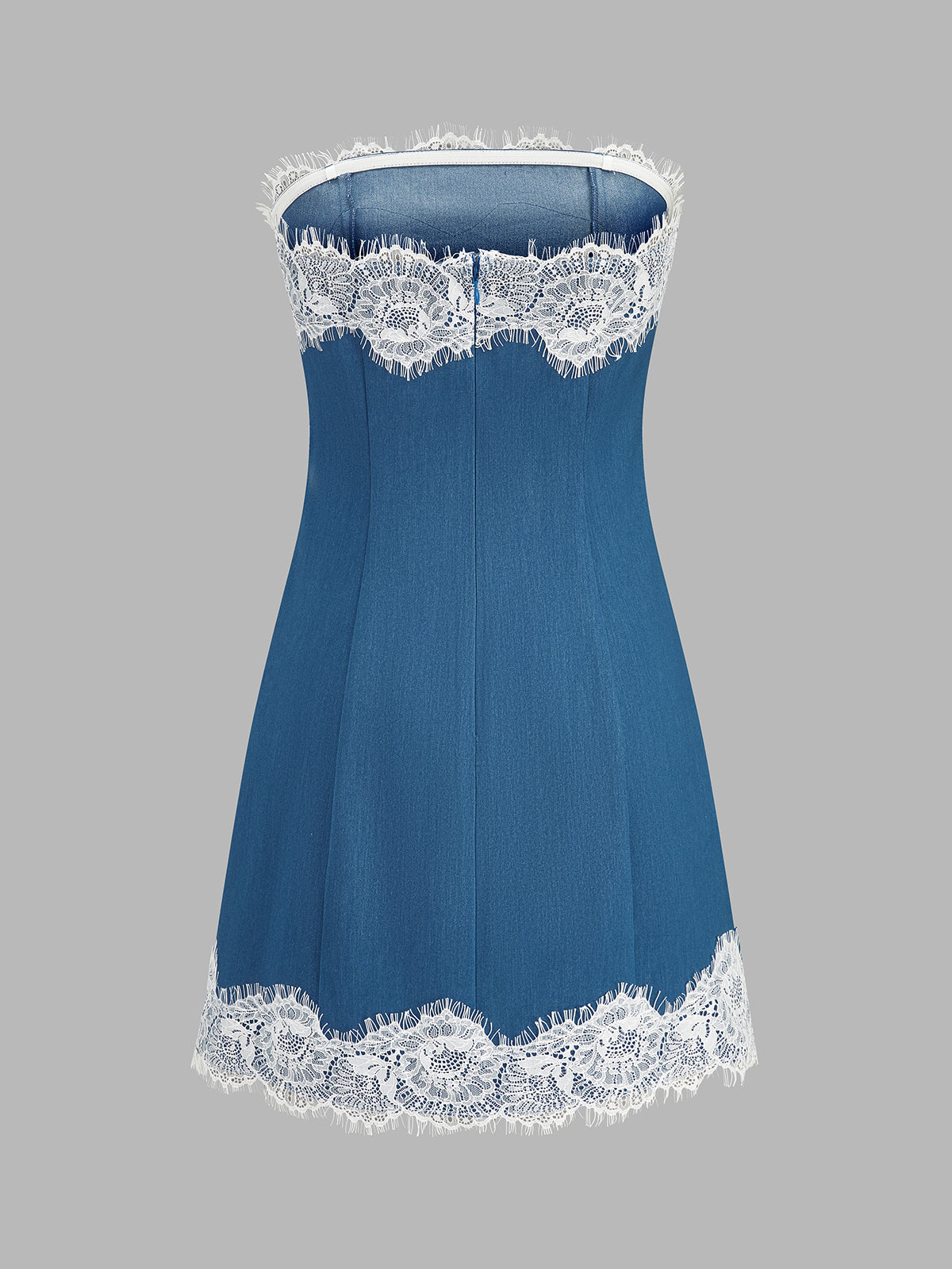Strapless Lace Trim Mini Dress with Ruffled Hem Detail