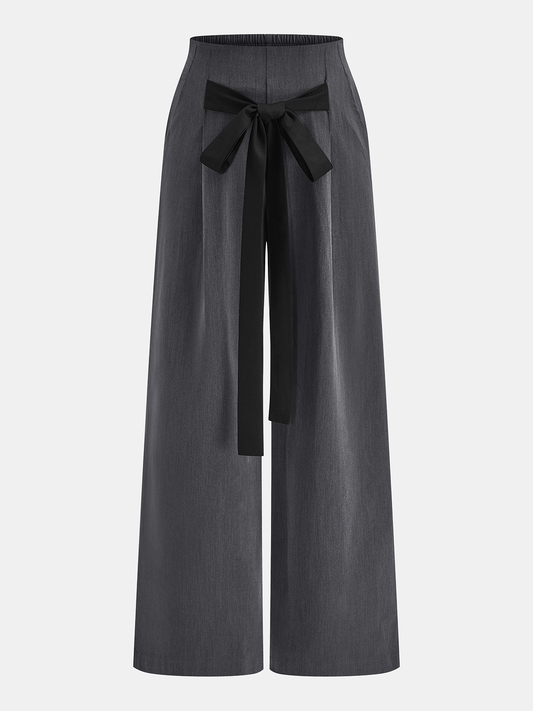 Bow Tie Pleated Wide‑Leg Pants for Stylish Comfortable Dressing