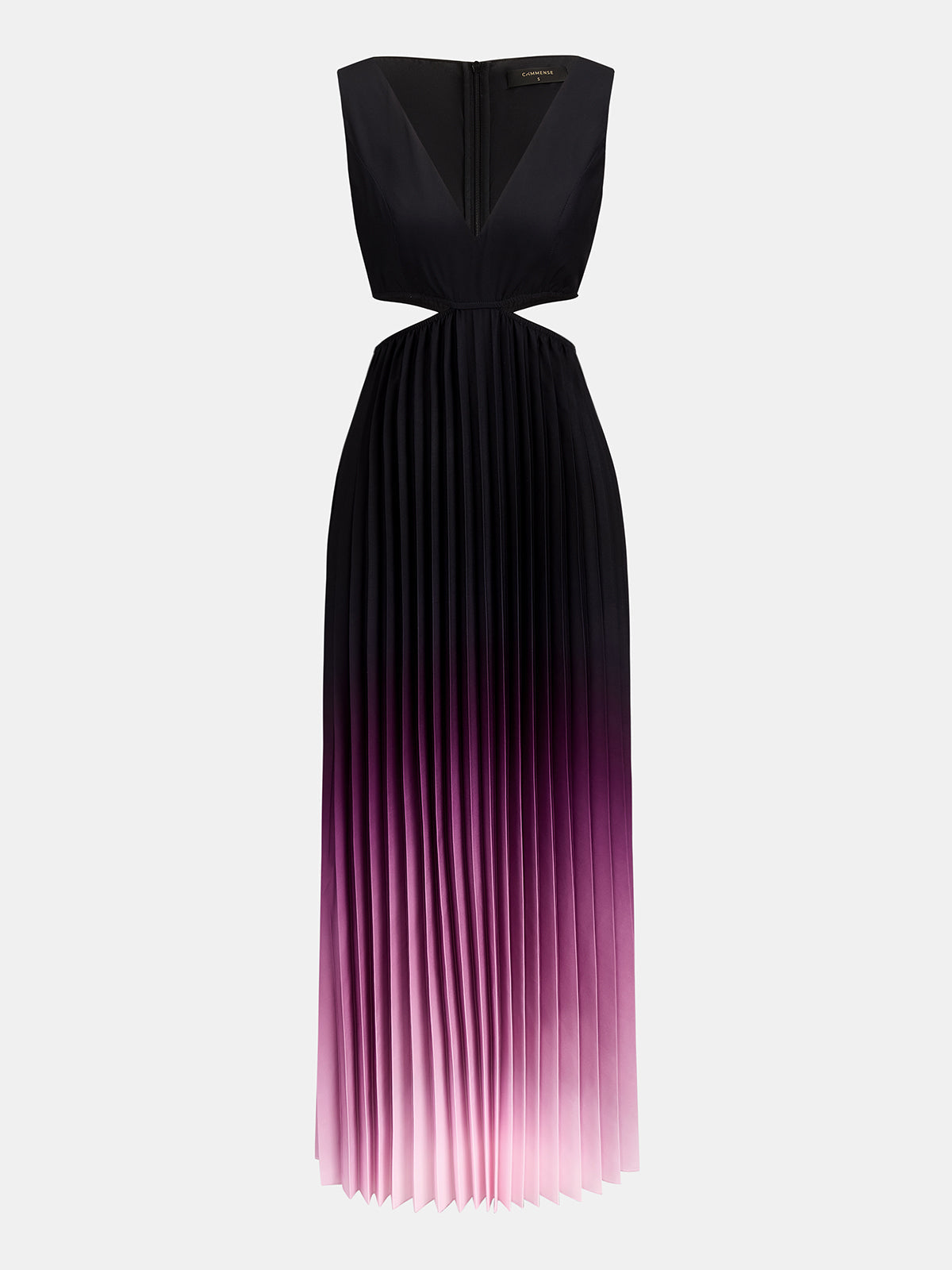 Gradient Pleated Cutout Waist Maxi Dress Elegant Flowy Evening Gown