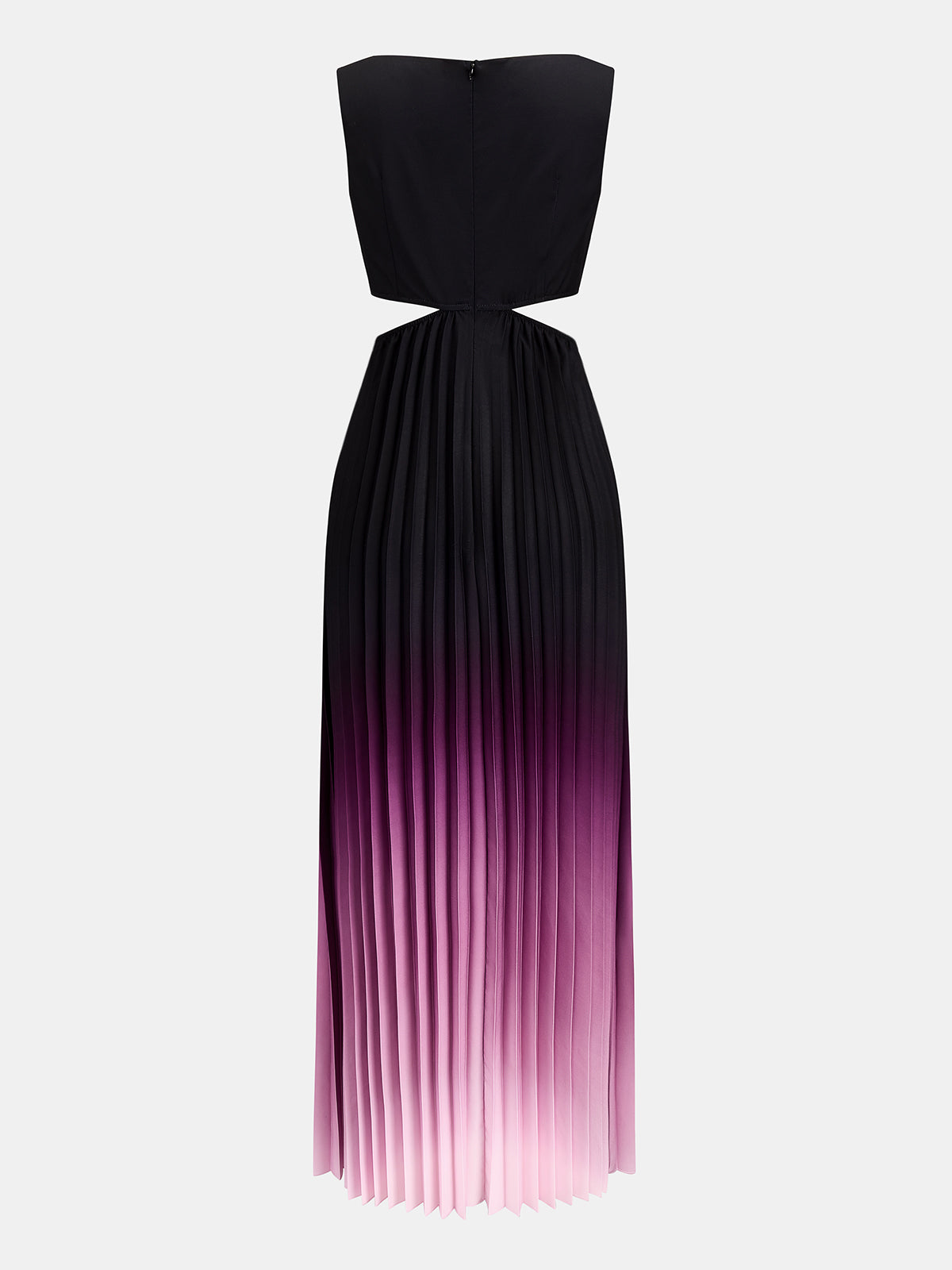 Gradient Pleated Cutout Waist Maxi Dress Elegant Flowy Evening Gown