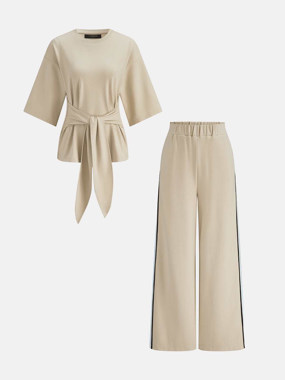 Tie Waist Striped Wide Leg Co-Ord Set for Women Summer Casual