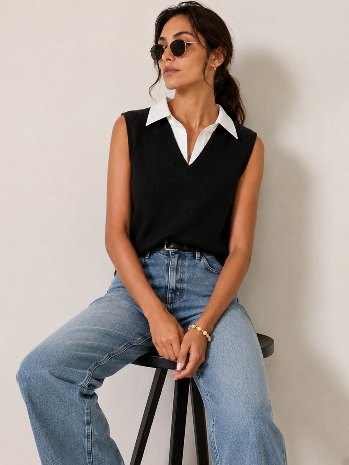 Contrast Collar Knit Vest for Men Casual Layering