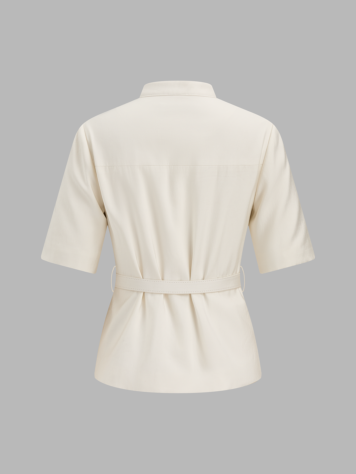 Stand Collar Belted Blouse & Midi Skirt Set - Women's Professional Office Wear