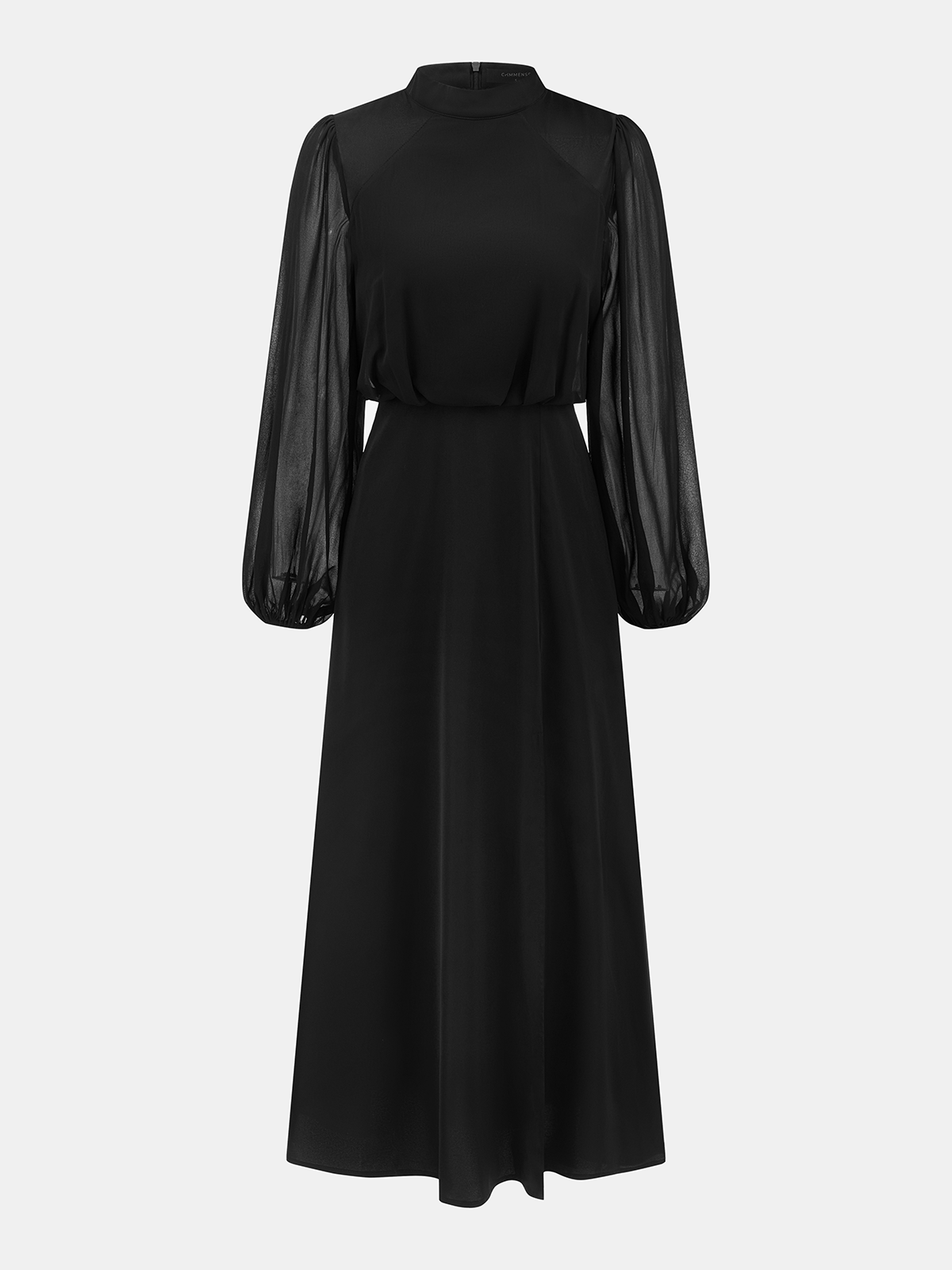 High Neck Sheer Puff Sleeve Slit Midi Dress for Elegant Evenings