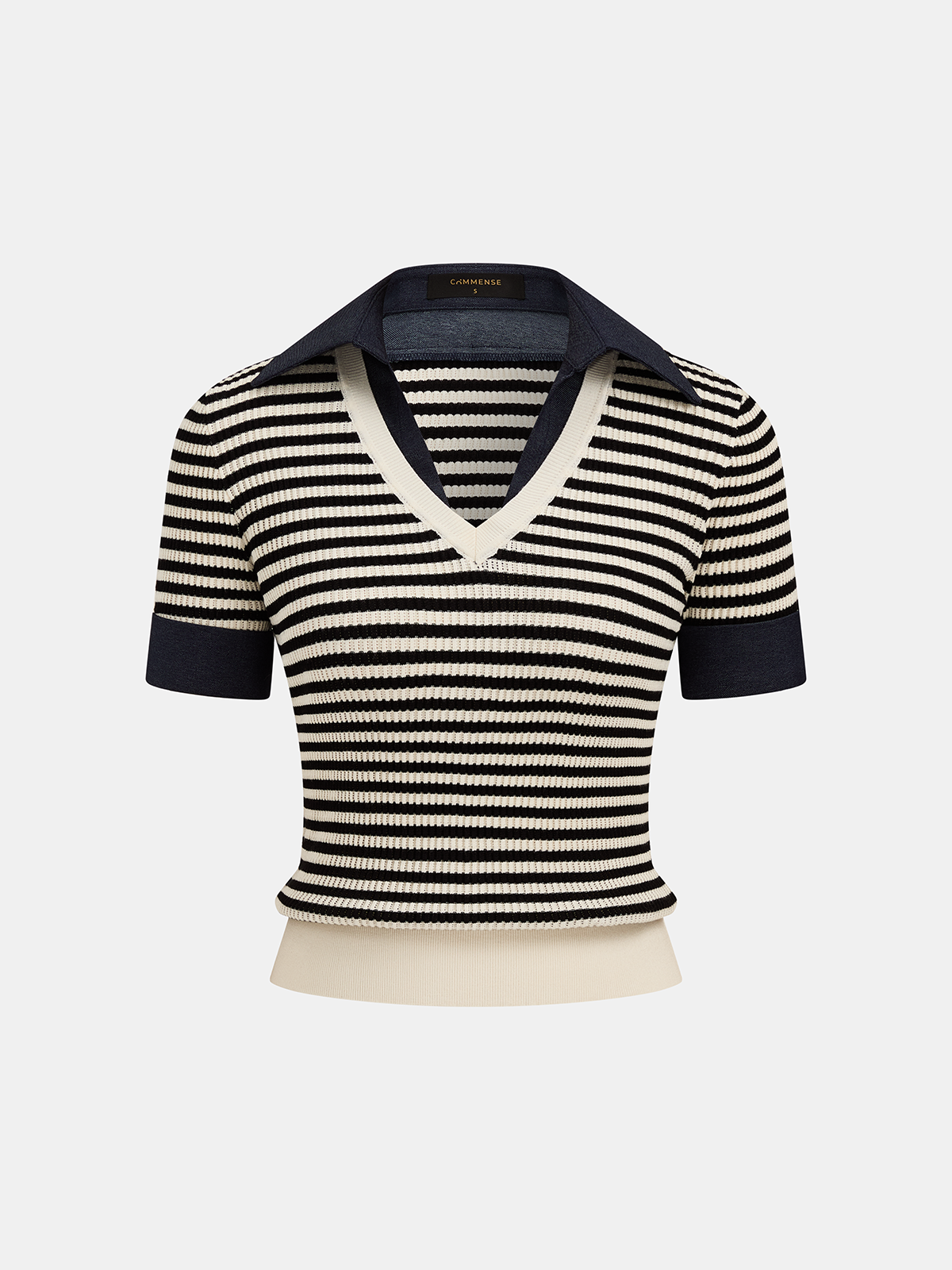 Striped Lapel V Neck Knit Top for Women Casual Long Sleeve