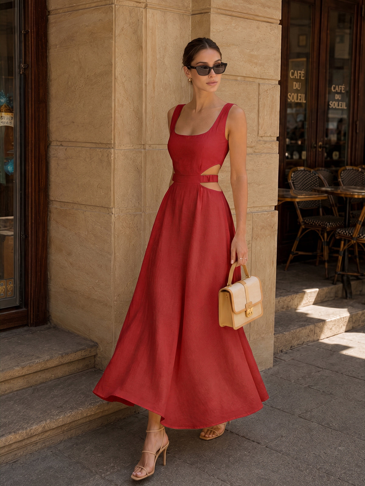 Cotton Linen Cutout Maxi Dress Lightweight Summer Style