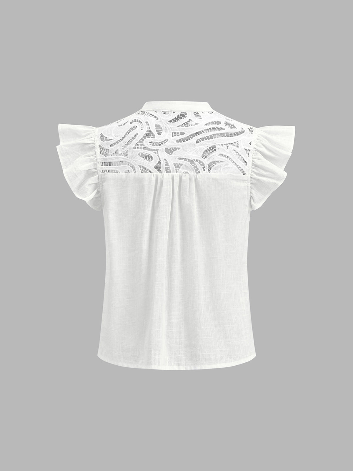 Lace Patch Flutter Sleeve White Cotton Blouse for Elegant Summer Wear