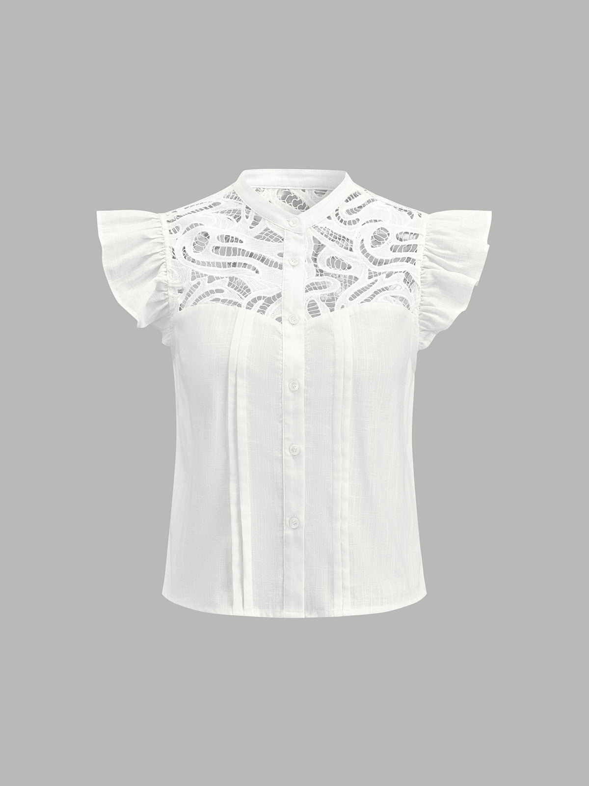 Lace Patch Flutter Sleeve White Cotton Blouse for Elegant Summer Wear
