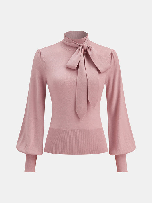 Bow Tie Neck Wool Blend Sweater Cozy Winter Fashion Essentials