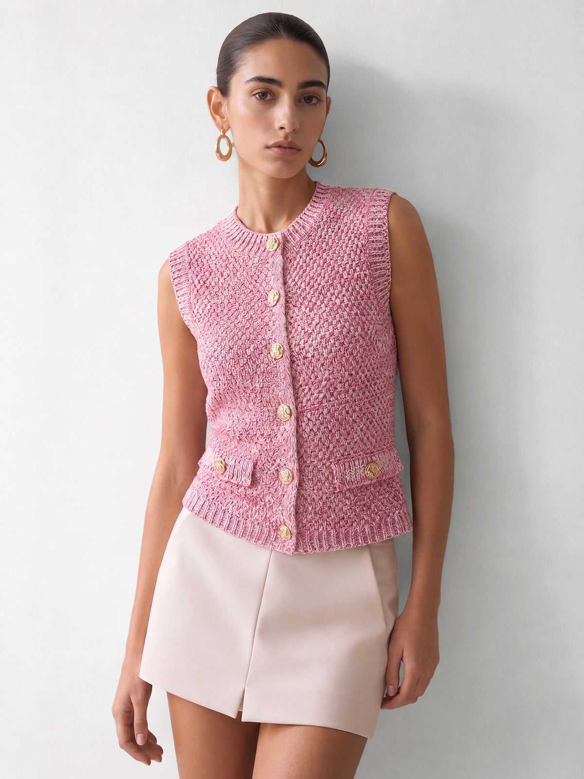 Metal Button Mix Yarn Knit Cardigan: Cozy, Stylish Women's Winter Layering