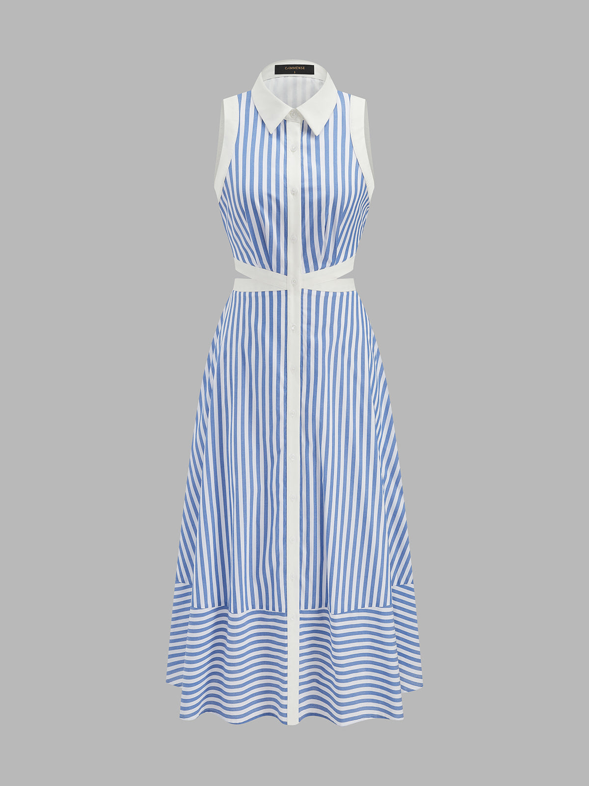 Striped Cut-Out Shirt Midi Dress with Belted Waist Tie