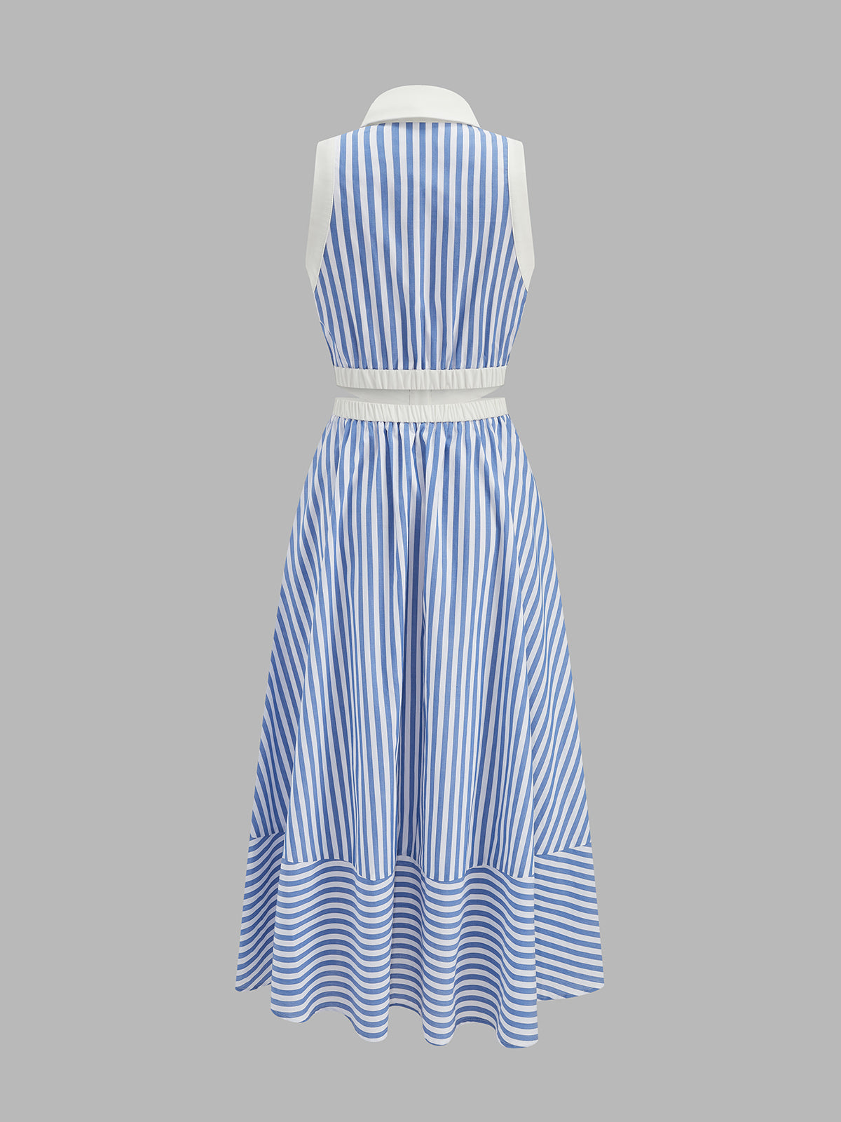 Striped Cut-Out Shirt Midi Dress with Belted Waist Tie