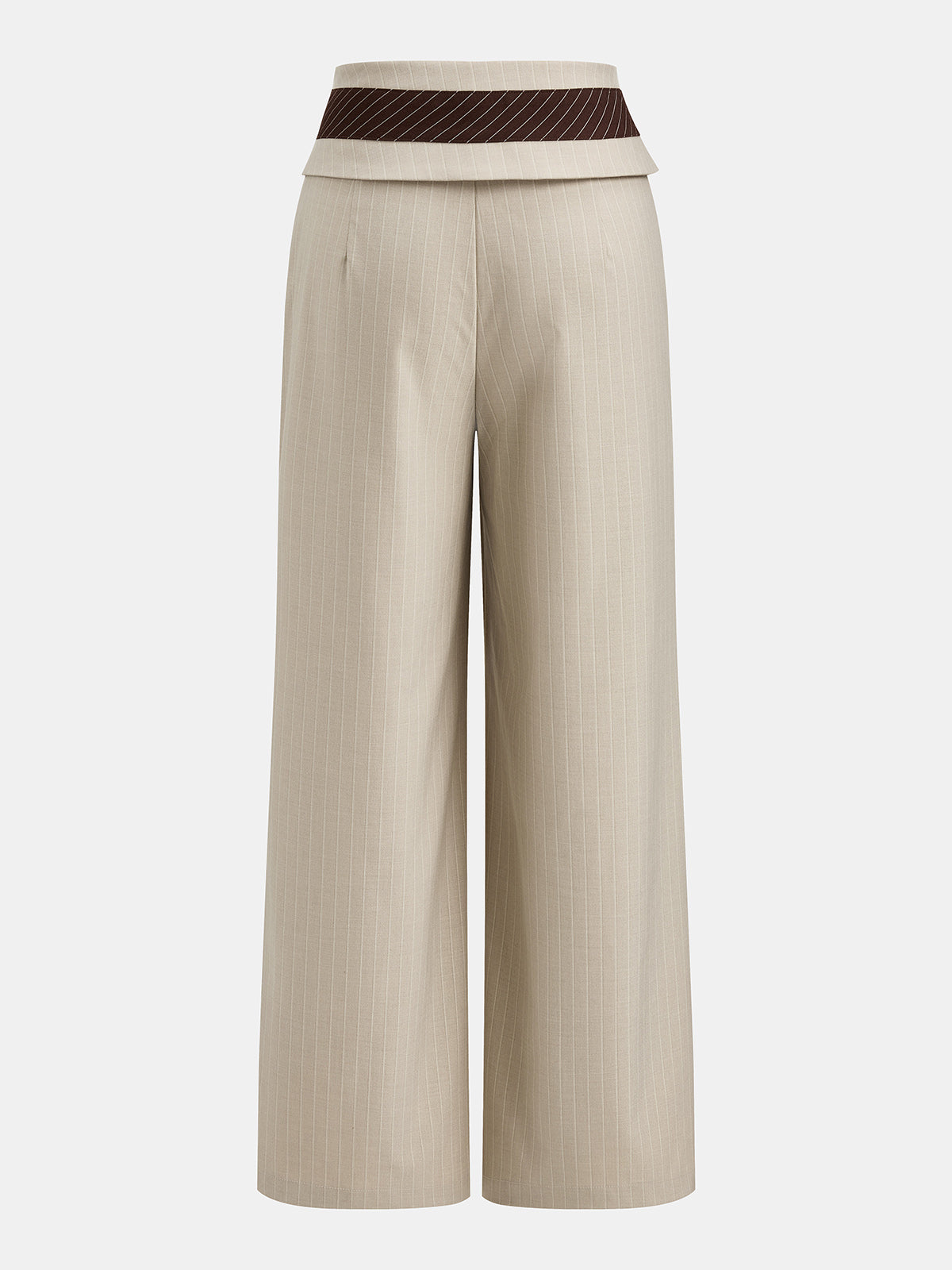 Fold Over Waist Pinstripe Wide Leg Pants - Comfortable High Waist Design